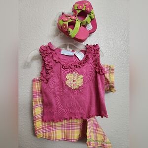 Pink Ruffled Top and Plaid Shorts Set